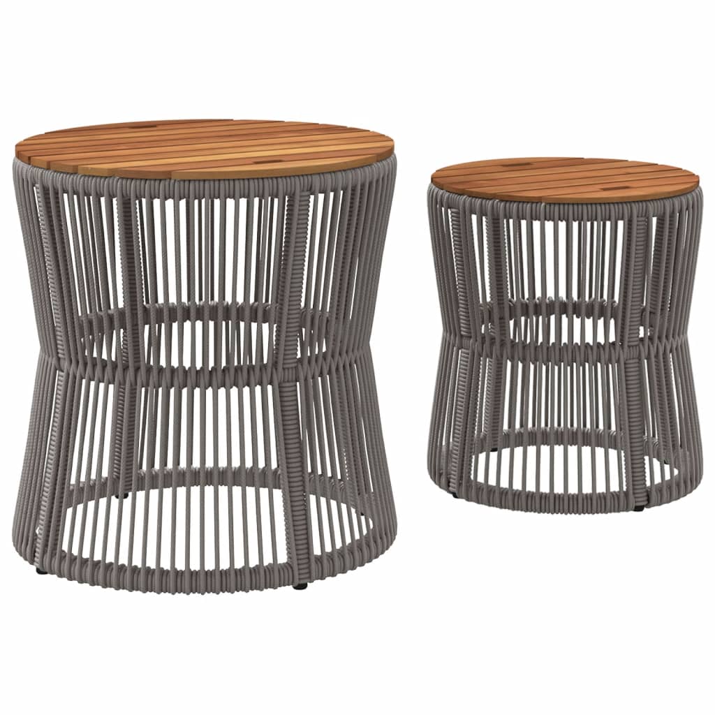 Garden Side Tables 2 Pcs With Wooden Top Poly Rattan