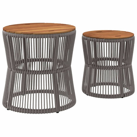 Garden Side Tables 2 Pcs With Wooden Top Poly Rattan