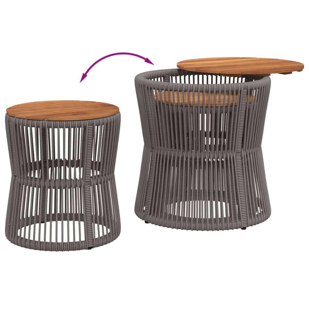 Garden Side Tables 2 Pcs With Wooden Top Poly Rattan