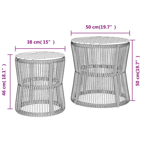 Garden Side Tables 2 Pcs With Wooden Top Poly Rattan