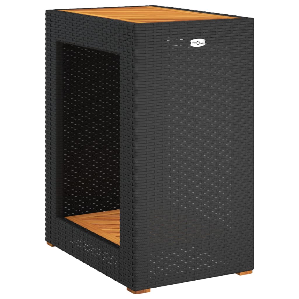 Garden Side Table With Wooden Top Poly Rattan