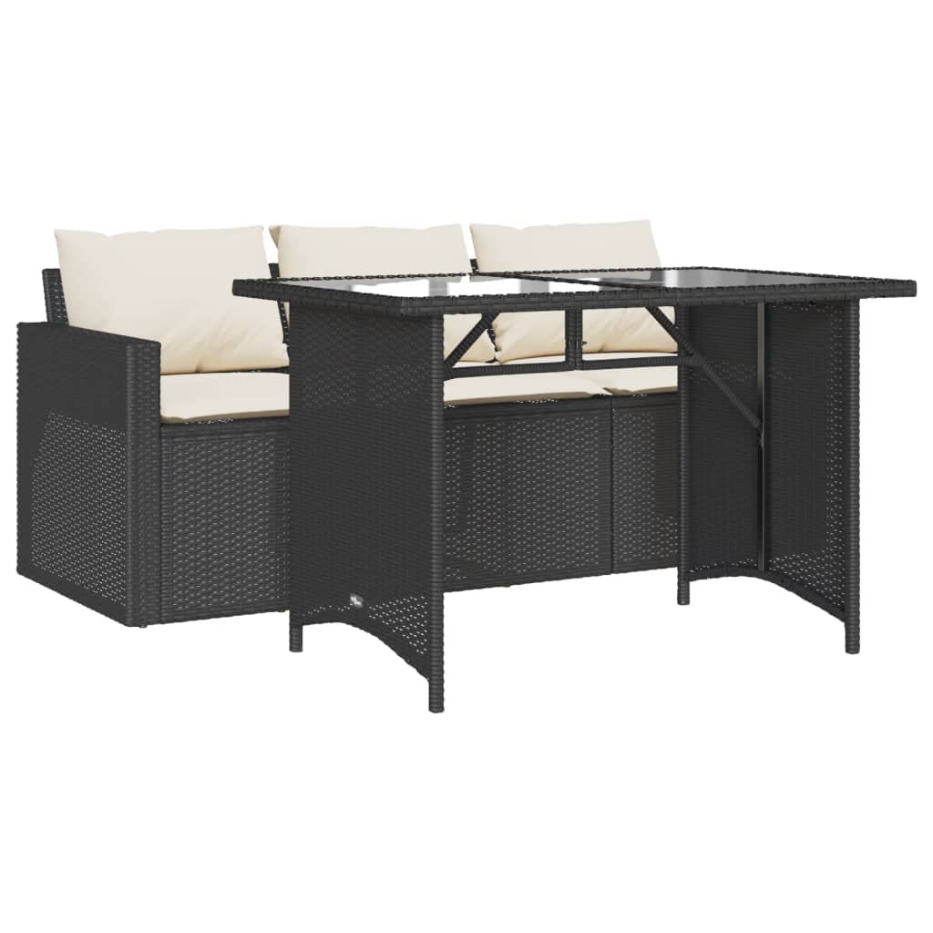 2 Piece Garden Dining Set With Cushions Black Poly Rattan