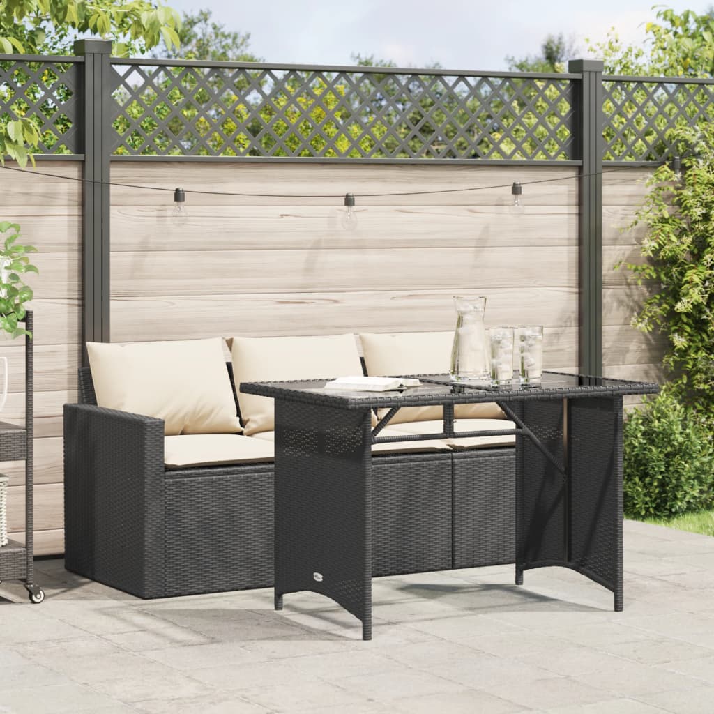 2 Piece Garden Dining Set With Cushions Black Poly Rattan