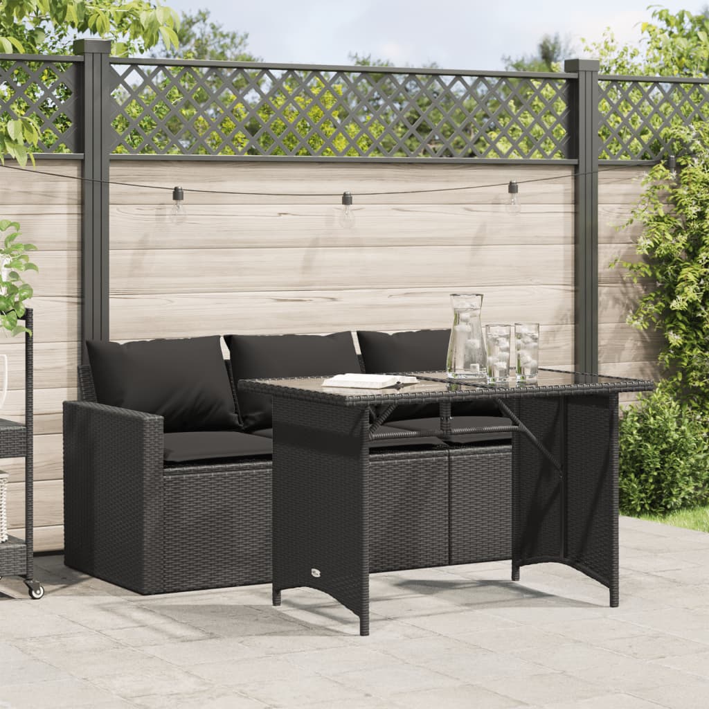 2 Piece Garden Dining Set With Cushions Black Poly Rattan