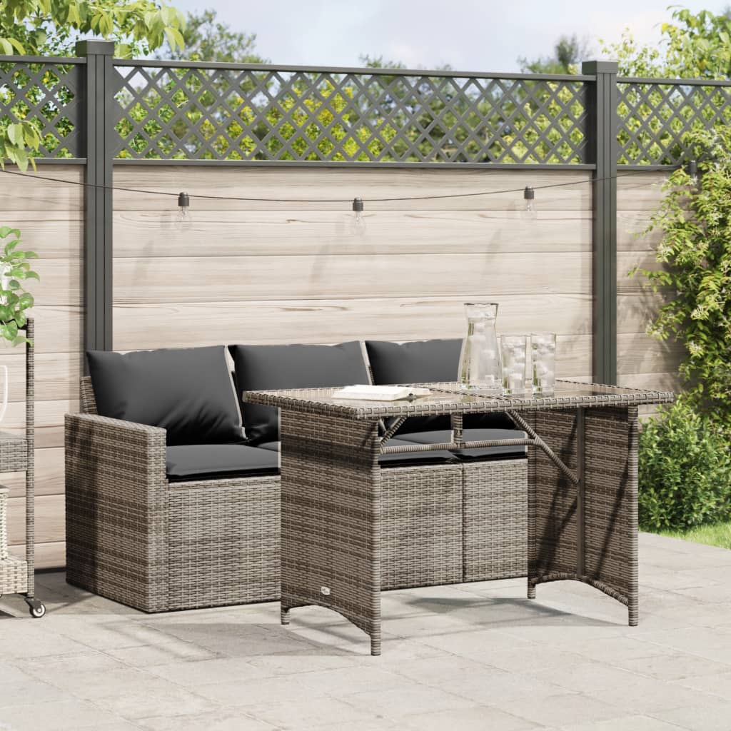 2 Piece Garden Dining Set With Cushions Black Poly Rattan