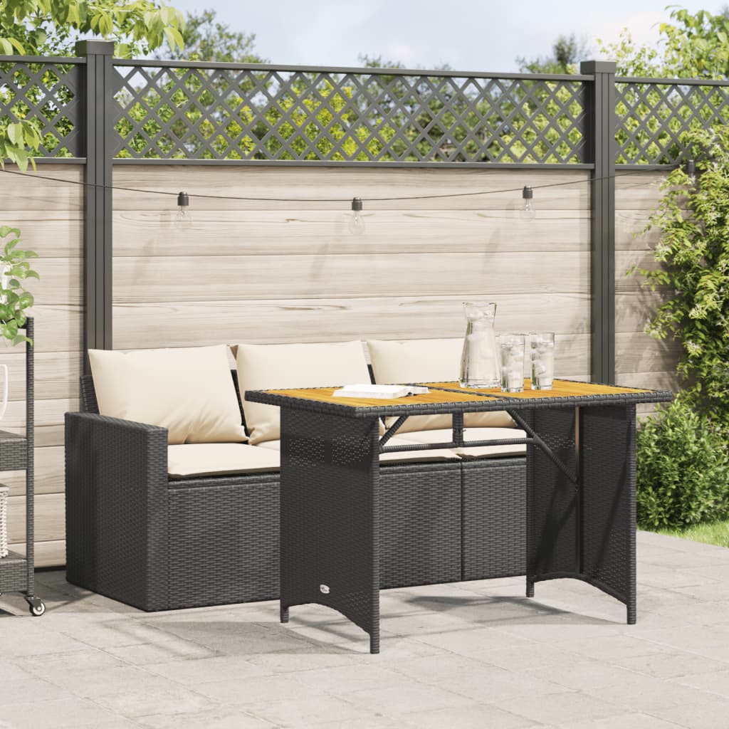 2 Piece Garden Dining Set With Cushions Black Poly Rattan
