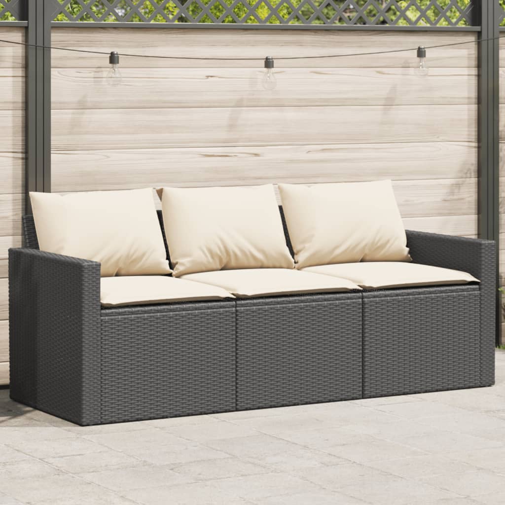 Garden Sofa With Cushions 3-Seater Grey Poly Rattan