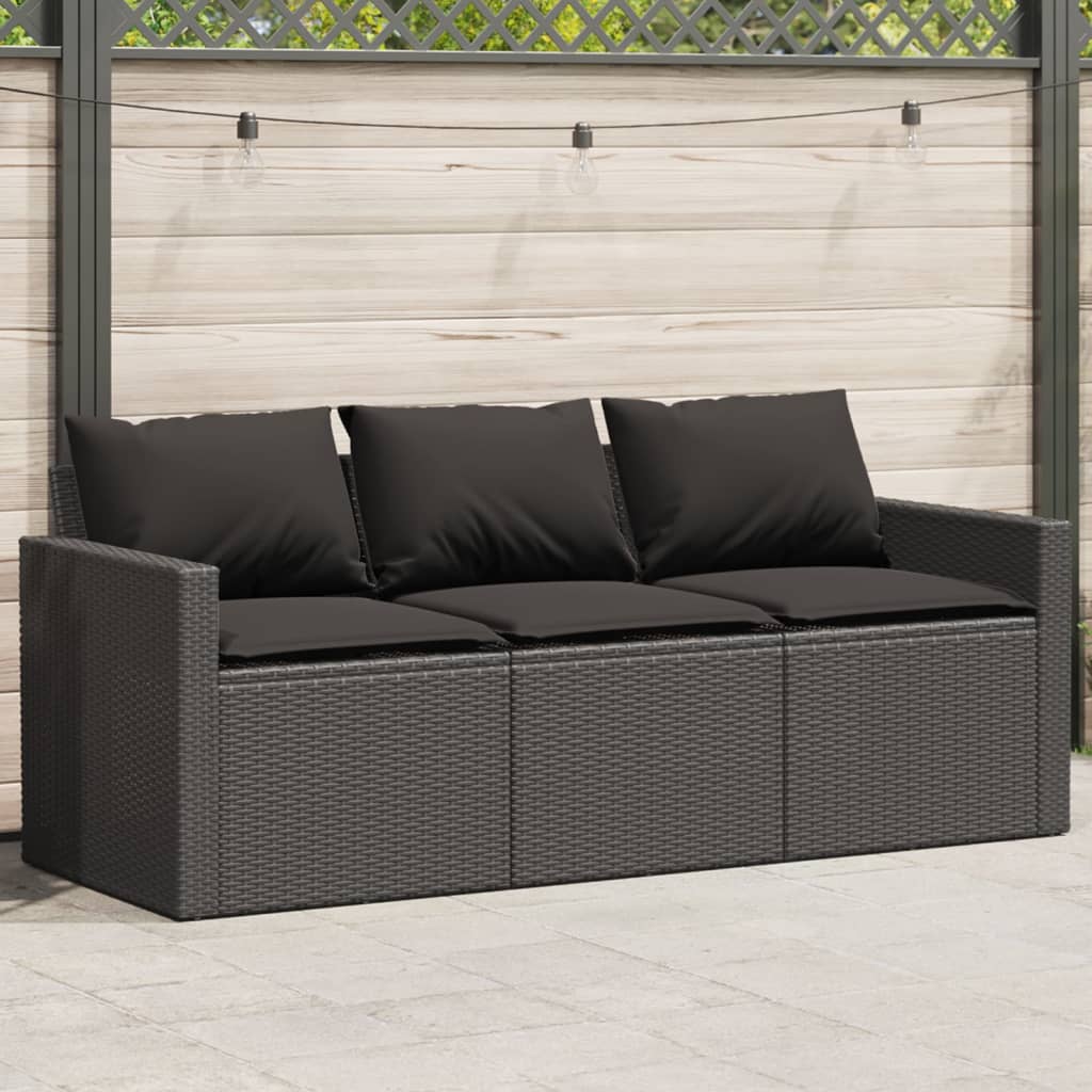Garden Sofa With Cushions 3-Seater Grey Poly Rattan