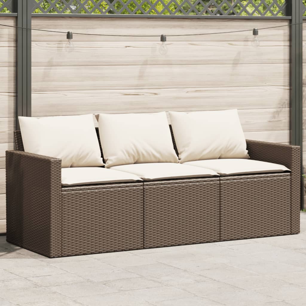 Garden Sofa With Cushions 3-Seater Grey Poly Rattan