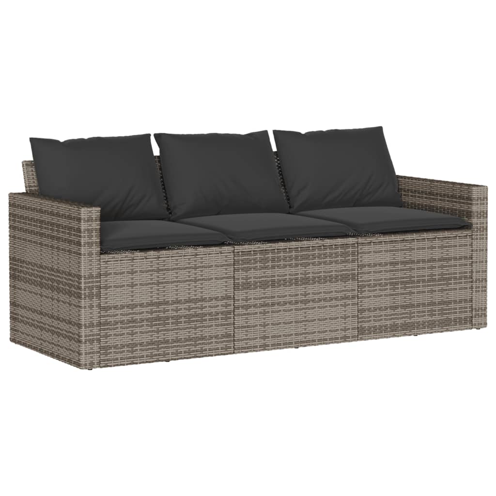 Garden Sofa With Cushions 3-Seater Grey Poly Rattan
