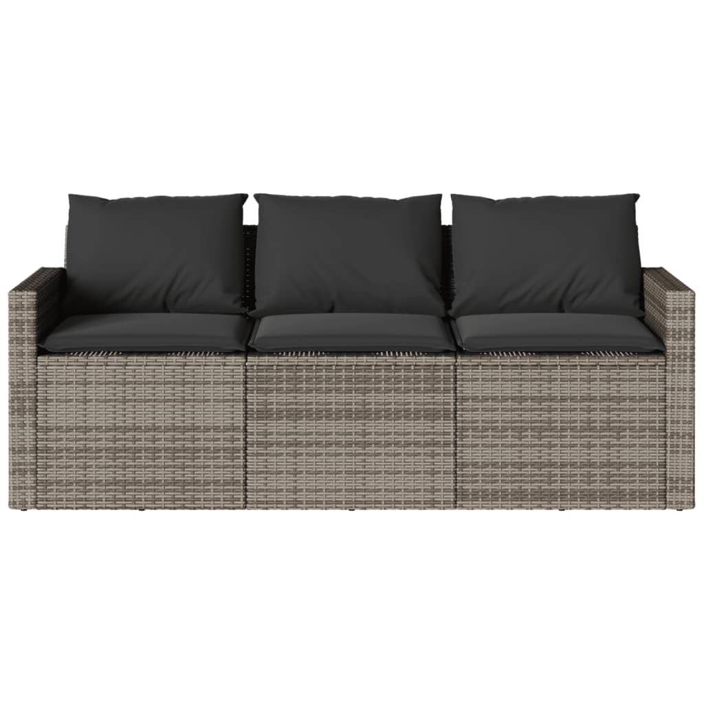 Garden Sofa With Cushions 3-Seater Grey Poly Rattan