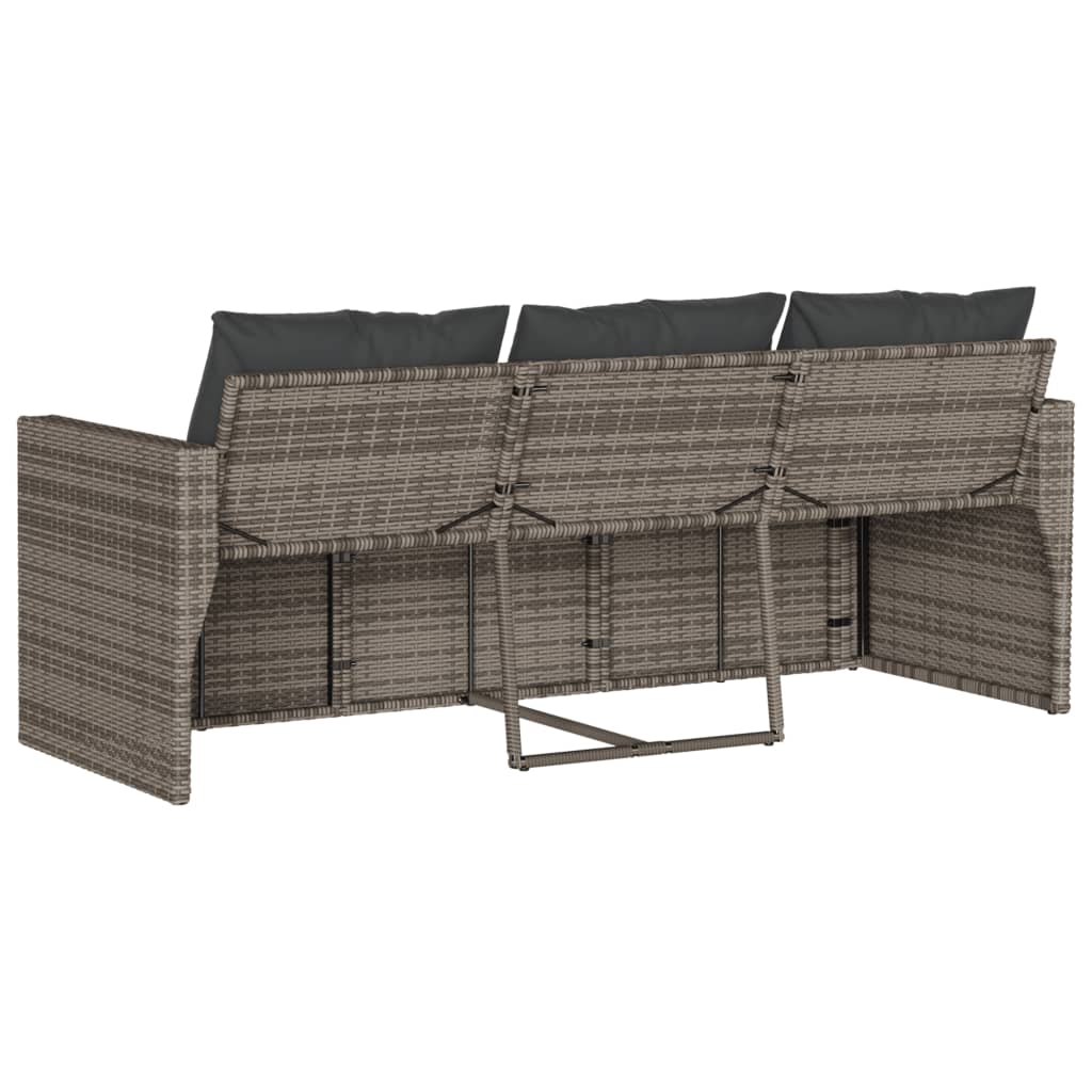 Garden Sofa With Cushions 3-Seater Grey Poly Rattan