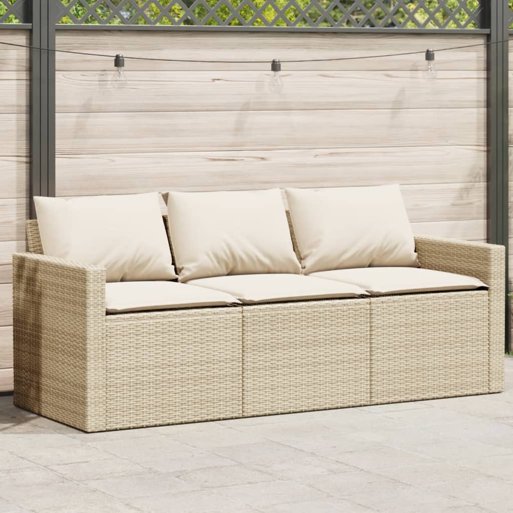 Garden Sofa With Cushions 3-Seater Grey Poly Rattan