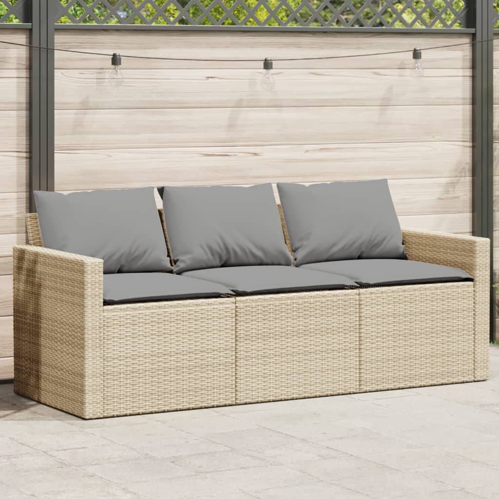 Garden Sofa With Cushions 3-Seater Grey Poly Rattan