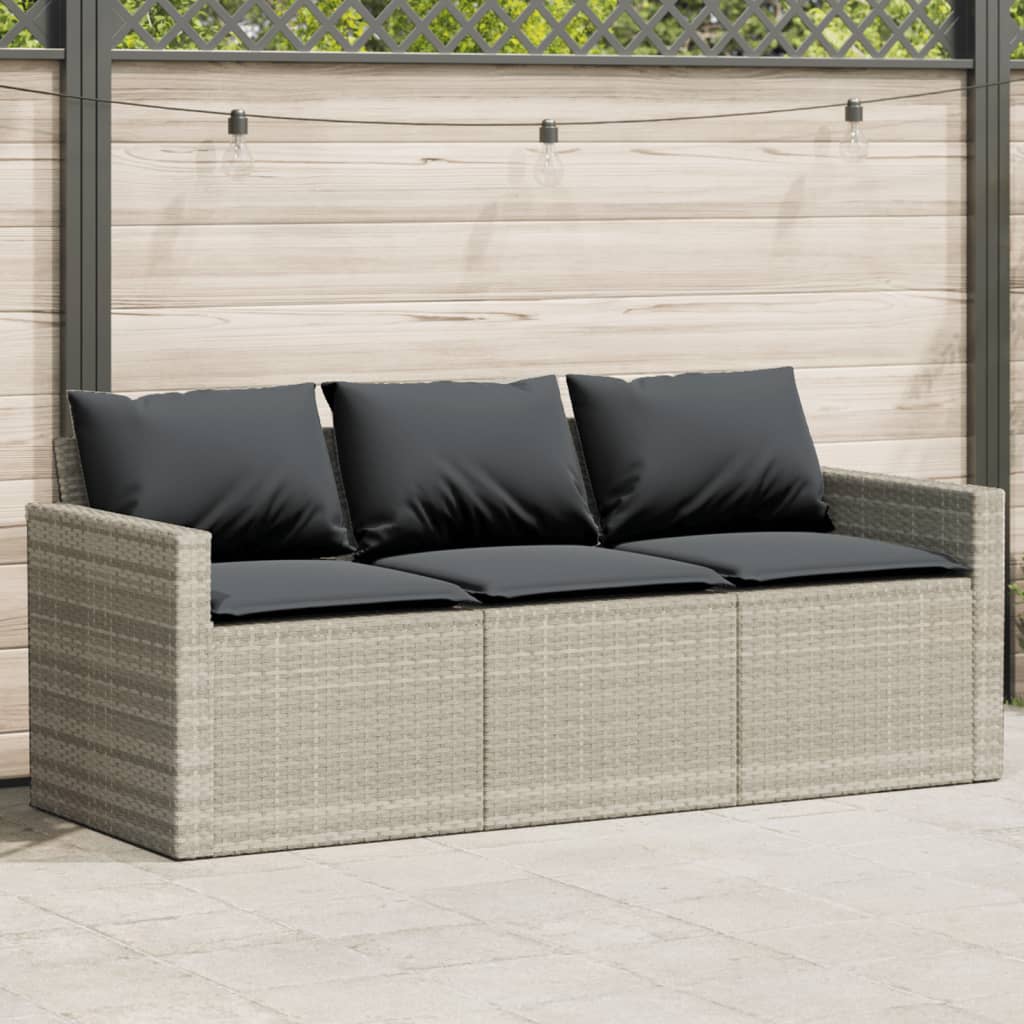 Garden Sofa With Cushions 3-Seater Grey Poly Rattan