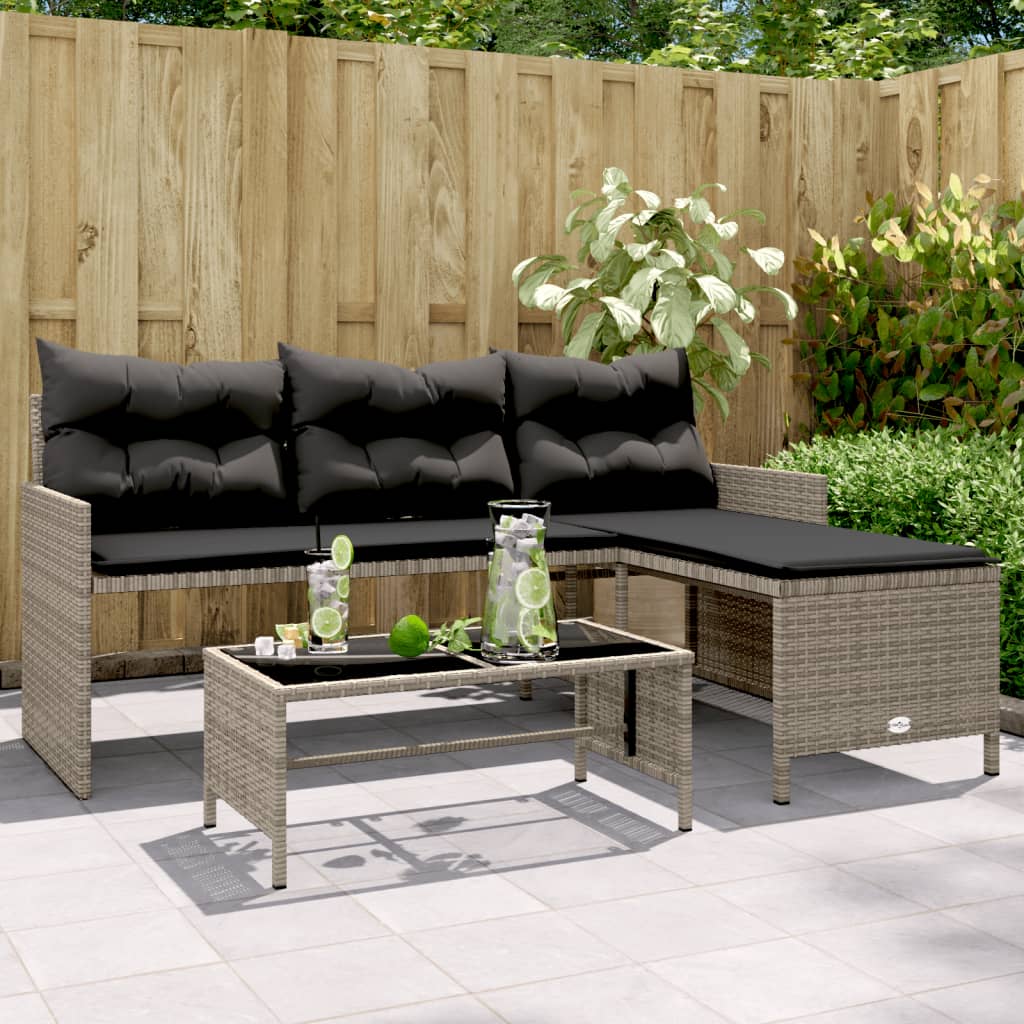 Garden Sofa With Table And Cushions L-Shaped Poly Rattan