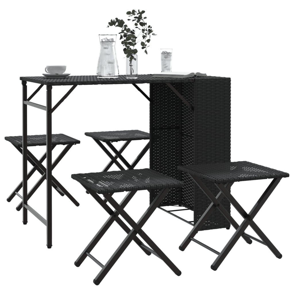 5 Piece Garden Dining Set Foldable Poly Rattan