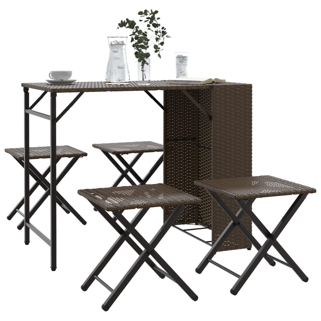 5 Piece Garden Dining Set Foldable Poly Rattan