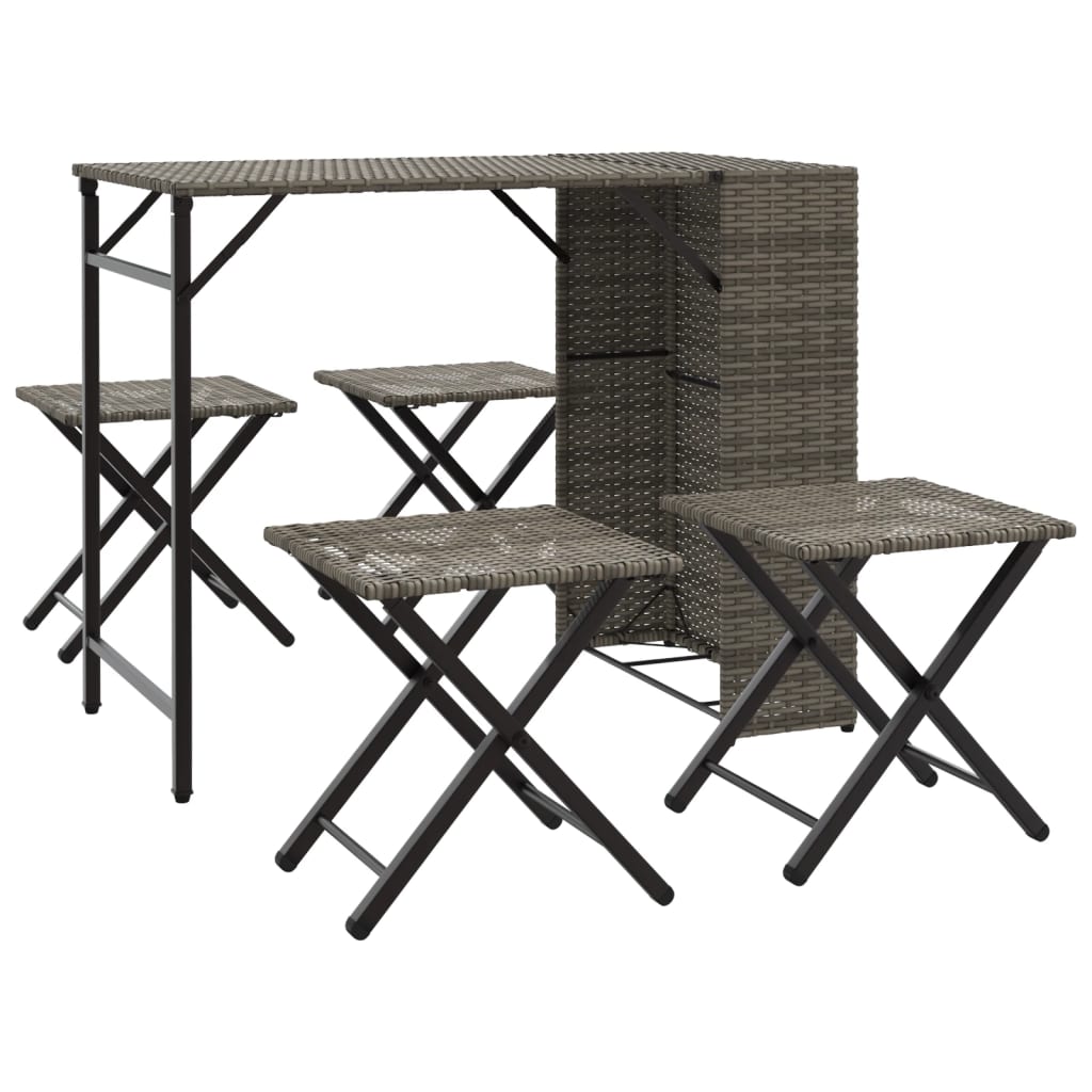 5 Piece Garden Dining Set Foldable Poly Rattan