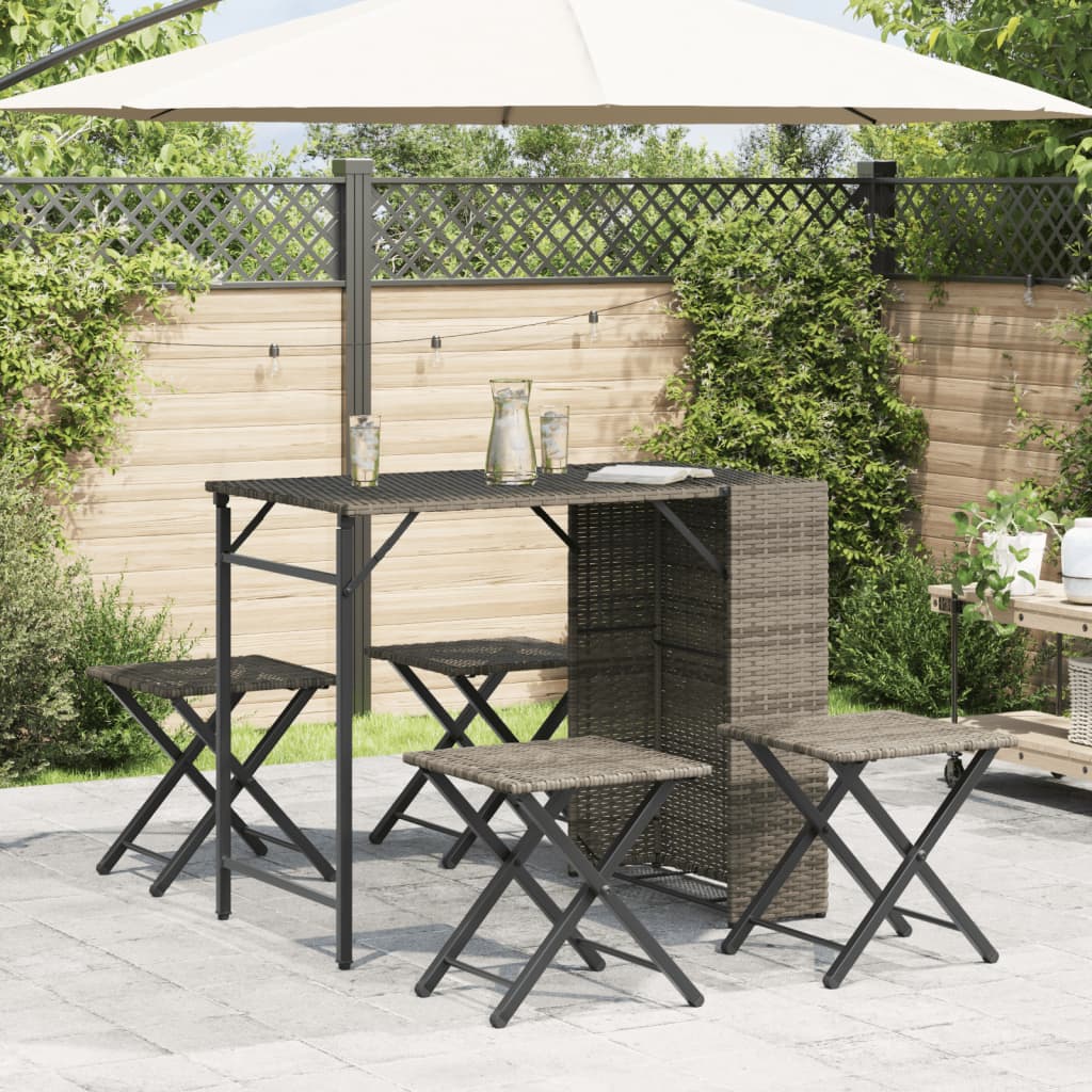 5 Piece Garden Dining Set Foldable Poly Rattan