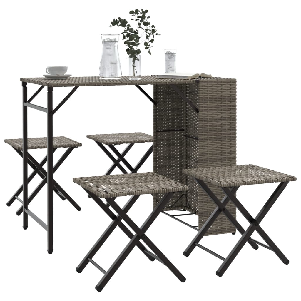 5 Piece Garden Dining Set Foldable Poly Rattan