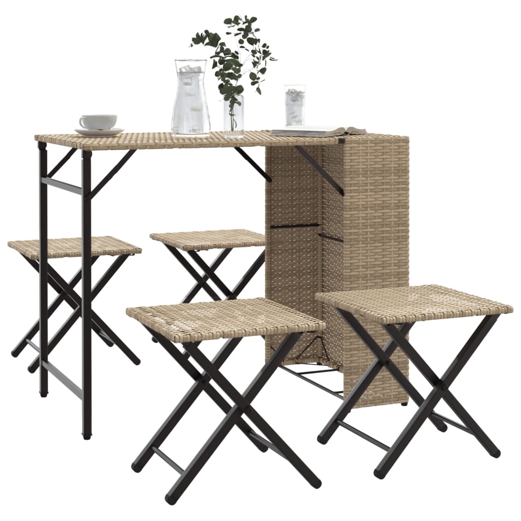 5 Piece Garden Dining Set Foldable Poly Rattan