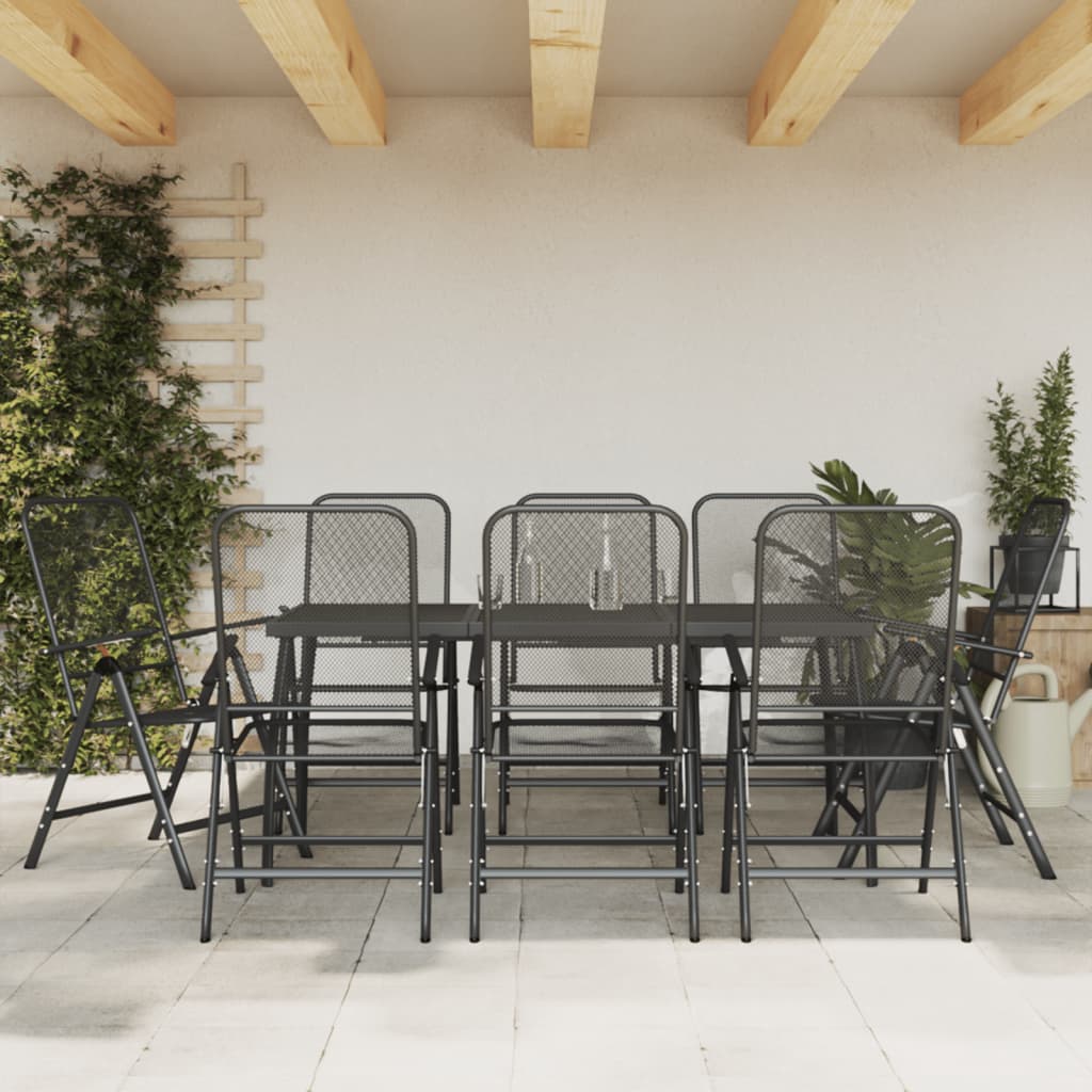 7 Piece Garden Dining Set Anthracite Metal Mesh