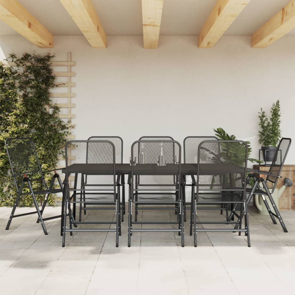 7 Piece Garden Dining Set Anthracite Metal Mesh