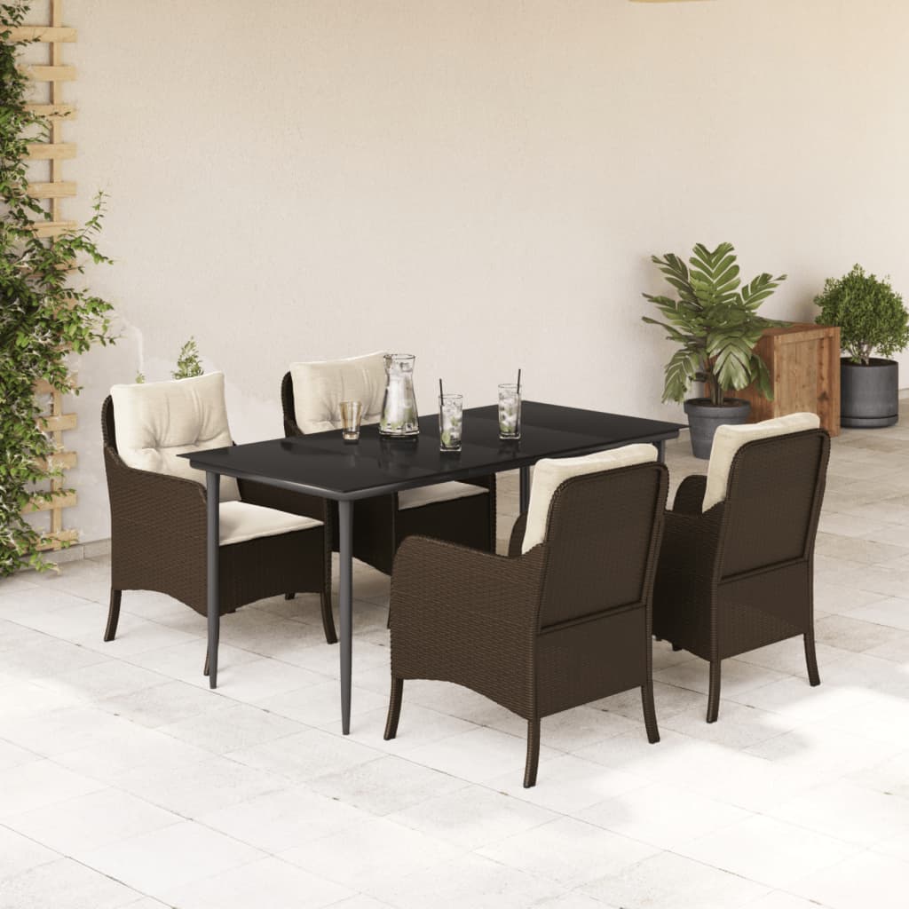7 Piece Garden Dining Set With Cushions Brown Poly Rattan