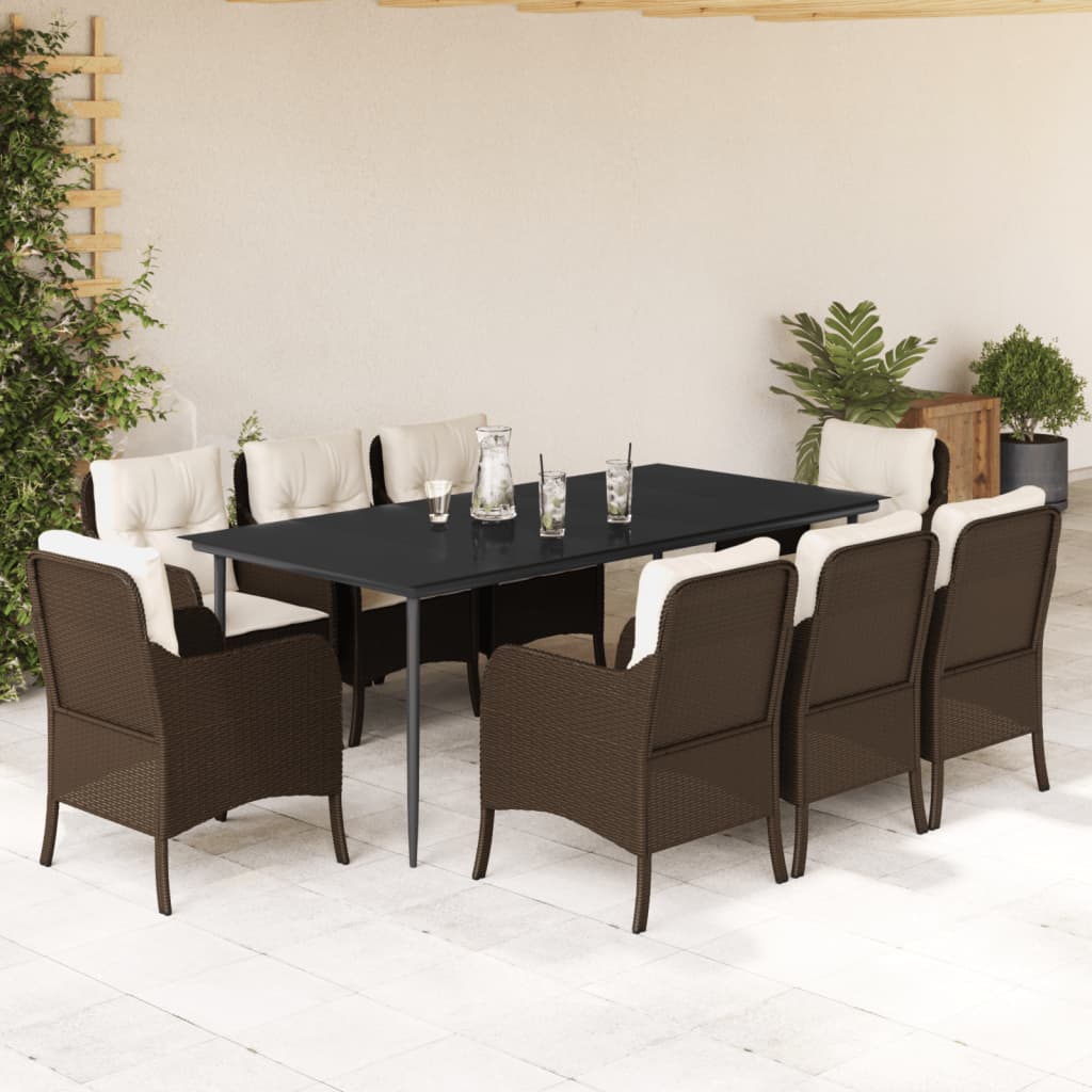 7 Piece Garden Dining Set With Cushions Brown Poly Rattan