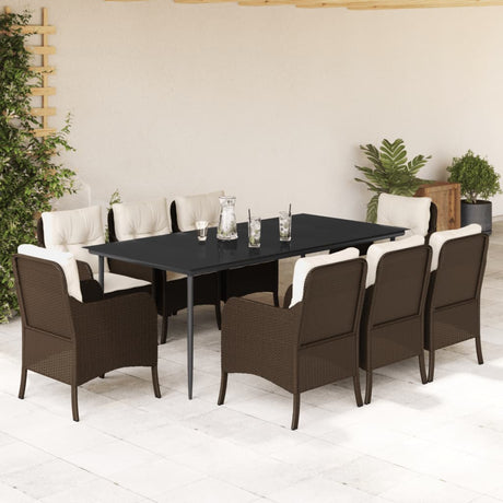 7 Piece Garden Dining Set With Cushions Brown Poly Rattan