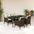 7 Piece Garden Dining Set With Cushions Brown Poly Rattan