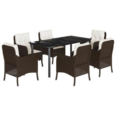 7 Piece Garden Dining Set With Cushions Brown Poly Rattan