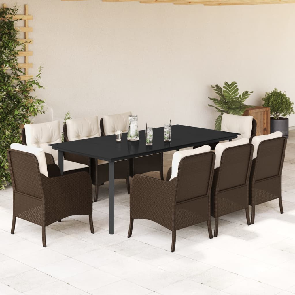 7 Piece Garden Dining Set With Cushions Brown Poly Rattan