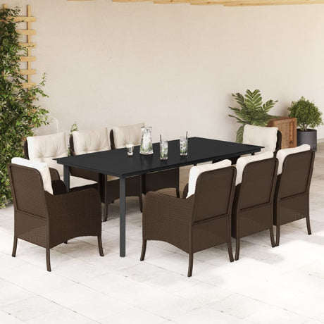 7 Piece Garden Dining Set With Cushions Brown Poly Rattan