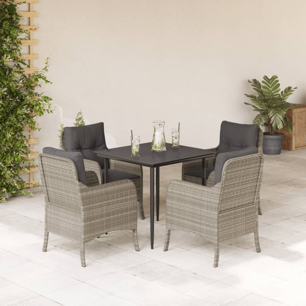 7 Piece Garden Dining Set With Cushions Light Grey Poly Rattan
