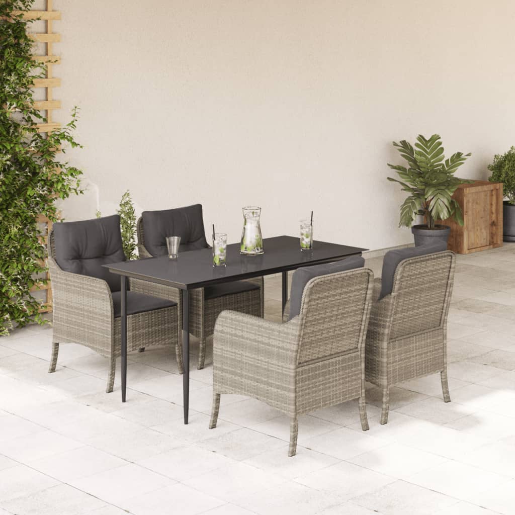 7 Piece Garden Dining Set With Cushions Light Grey Poly Rattan