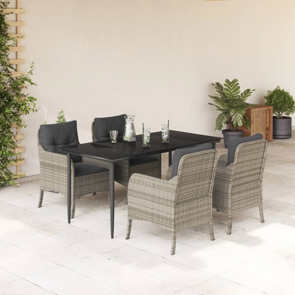 7 Piece Garden Dining Set With Cushions Light Grey Poly Rattan