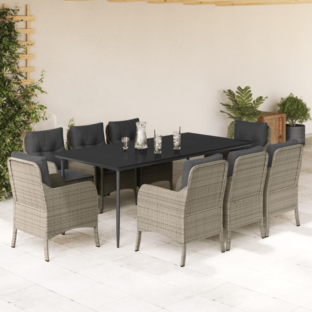 7 Piece Garden Dining Set With Cushions Light Grey Poly Rattan