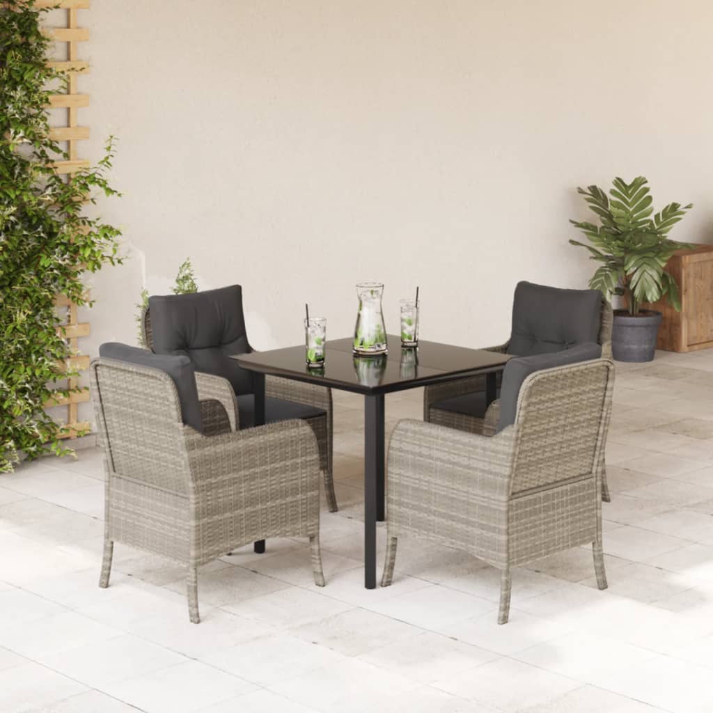 7 Piece Garden Dining Set With Cushions Light Grey Poly Rattan
