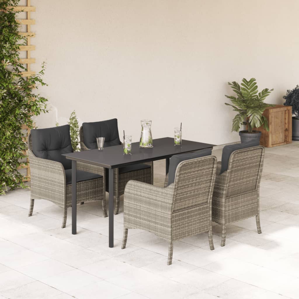 7 Piece Garden Dining Set With Cushions Light Grey Poly Rattan