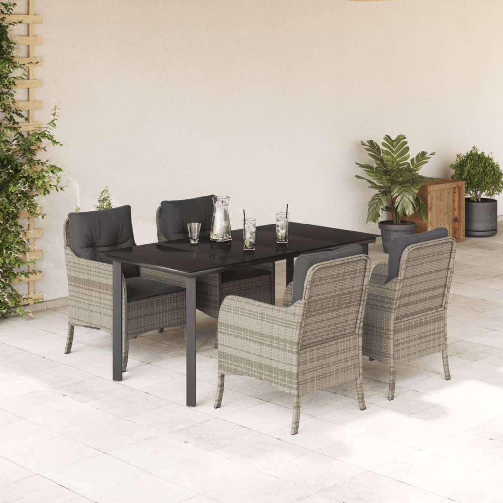 7 Piece Garden Dining Set With Cushions Light Grey Poly Rattan