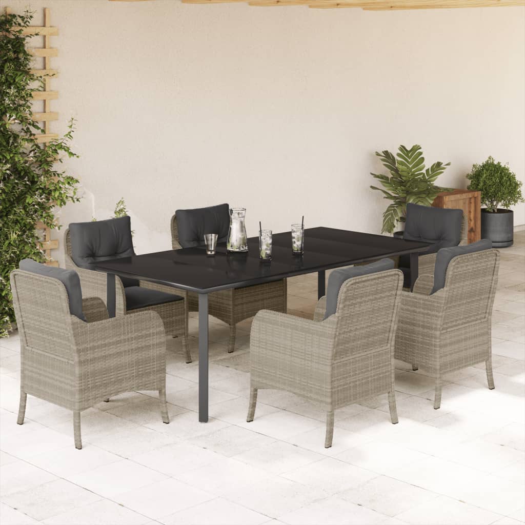 7 Piece Garden Dining Set With Cushions Light Grey Poly Rattan