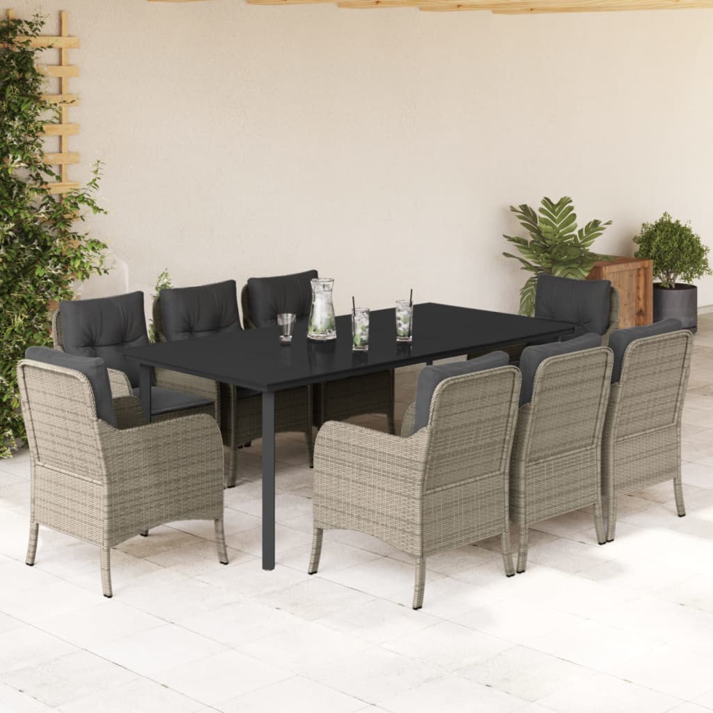 7 Piece Garden Dining Set With Cushions Light Grey Poly Rattan