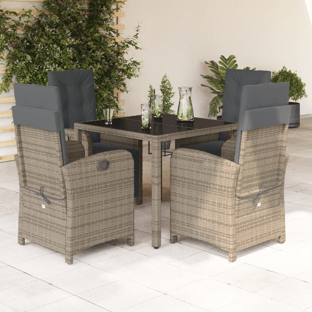 5 Piece Garden Dining Set With Cushions Poly Rattan