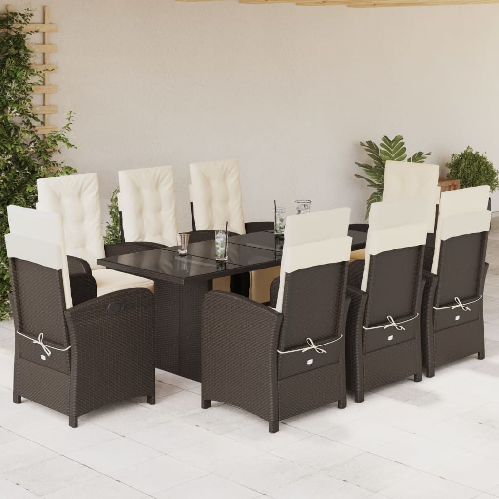 9 Piece Garden Dining Set With Cushions Poly Rattan