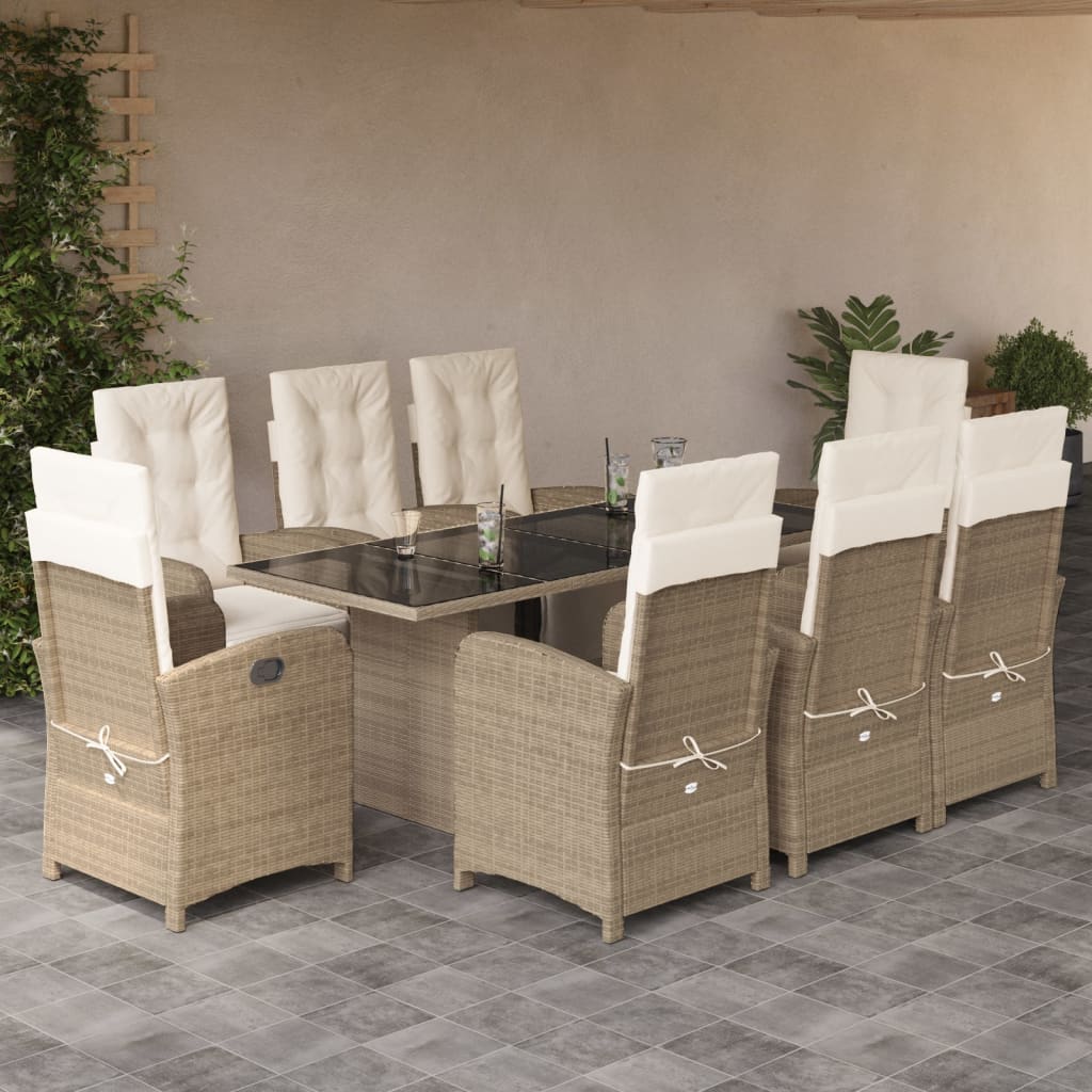 9 Piece Garden Dining Set With Cushions Poly Rattan
