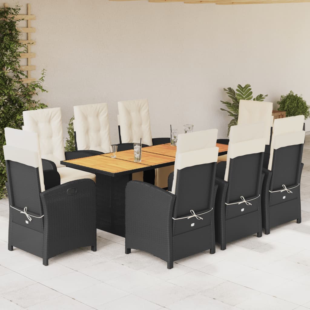 9 Piece Garden Dining Set With Cushions Poly Rattan