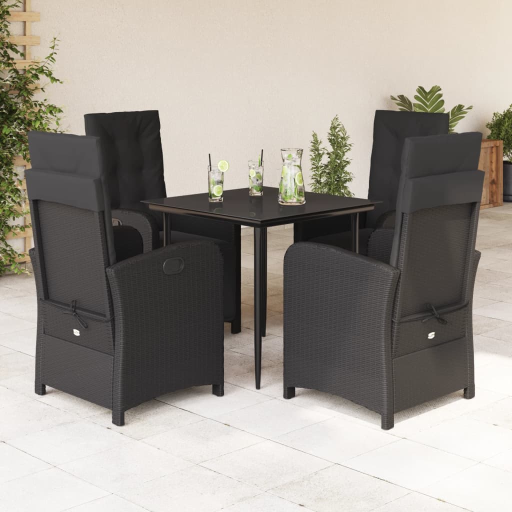 3 Piece Bistro Set With Cushions Black Poly Rattan