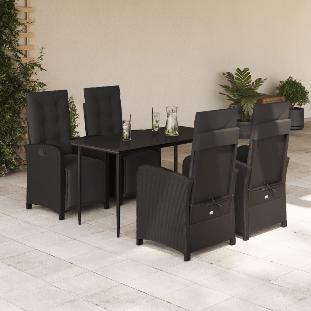 3 Piece Bistro Set With Cushions Black Poly Rattan